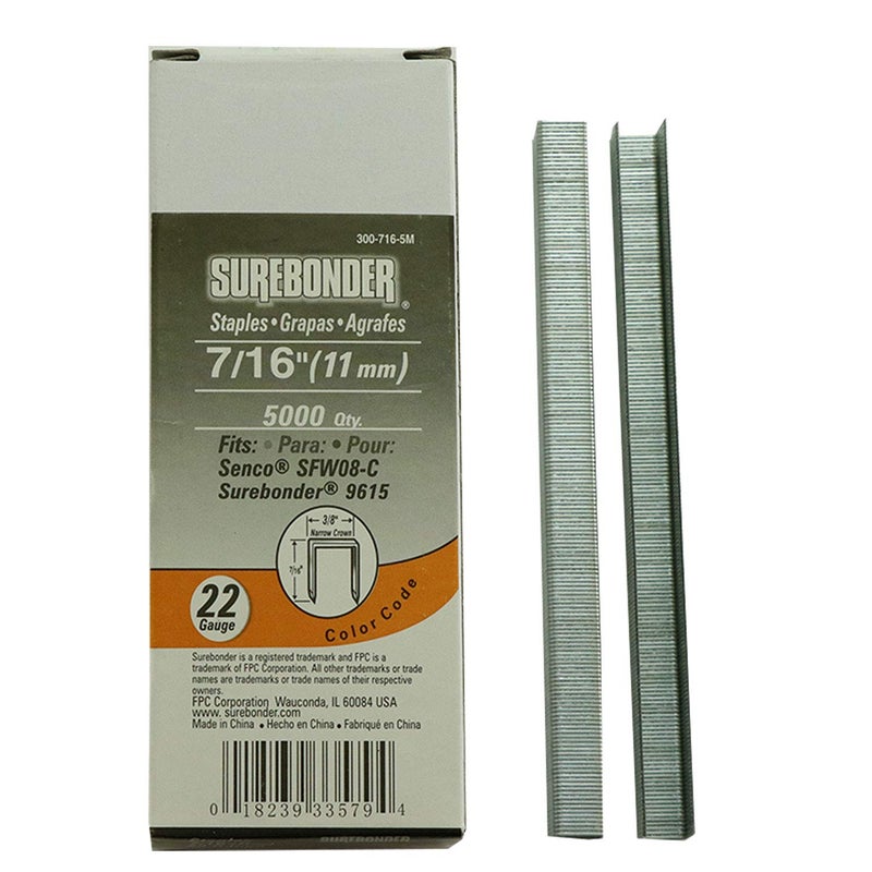 Surebonder 300-716-5M Narrow Crown 22 Gauge Upholstery Staples - 7/16"" Length - 5000 Count - Image 2